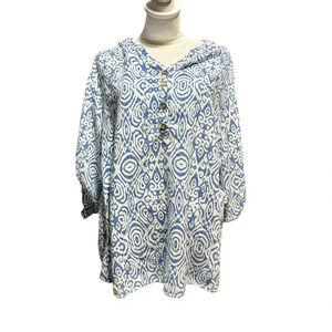 Cathy Women size 2XL blue and white blouse with adjustable arms